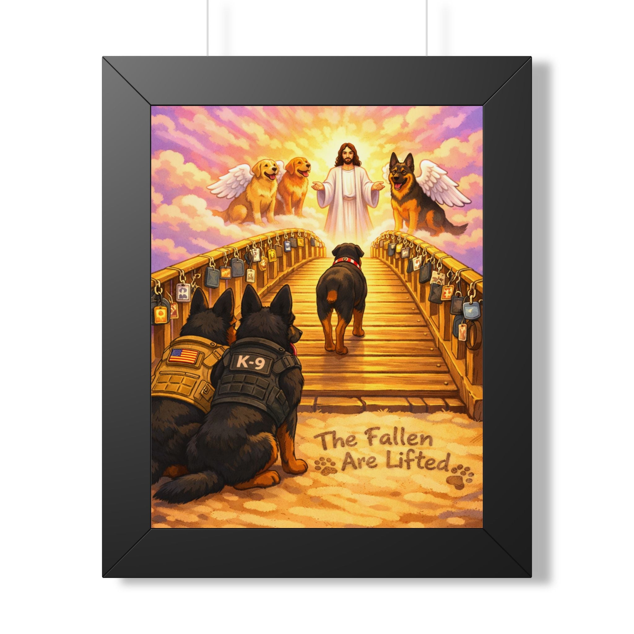 The Fallen Are Lifted — Framed Memorial Poster (K-9 & Service Dogs)