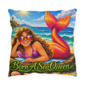 Mermaid Beach Outdoor Pillow - "Born A Sea Queen" Coastal Decorative Patio Cushion