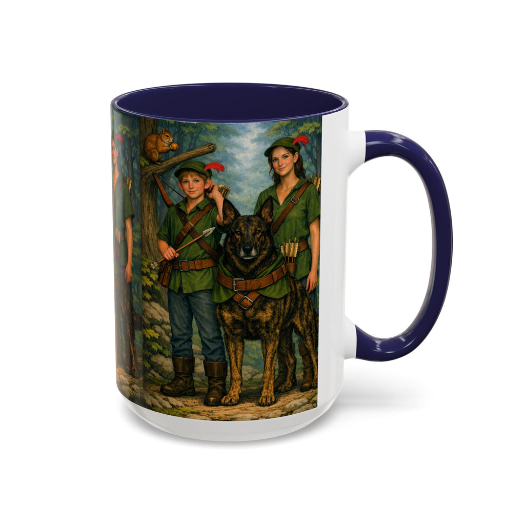 Robin Hood Duo &  Dutch Shepherd Dog Coffee Mug – Fantasy Archer Duo Illustration, Gift for Adventure Fans