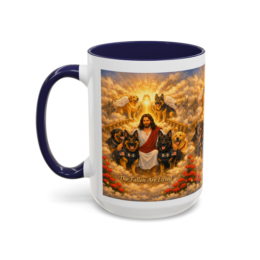 Christian Dog Memorial Coffee Mug — “The Fallen Are Lifted” Accent 11/15oz