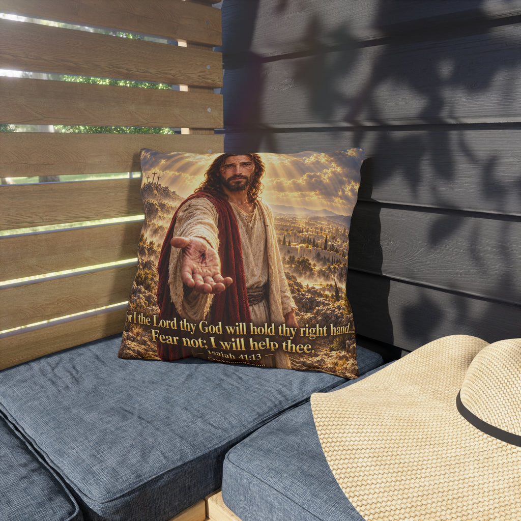 Outdoor Pillow — Isaiah 41:13 Jesus Outreach Decorative Throw Pillow