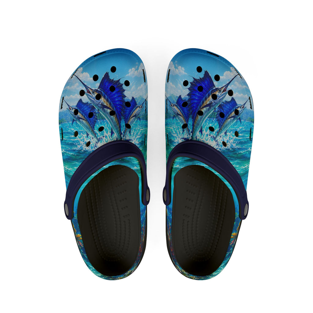 Sail Fish Blue Ocean Reef EVA Foam Clogs — Waterproof Garden & Beach Shoes