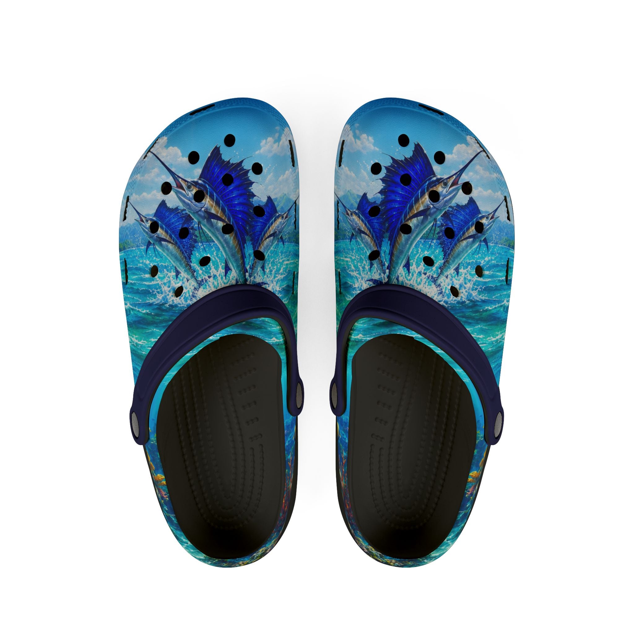 Sail Fish Blue Ocean Reef EVA Foam Clogs — Waterproof Garden & Beach Shoes