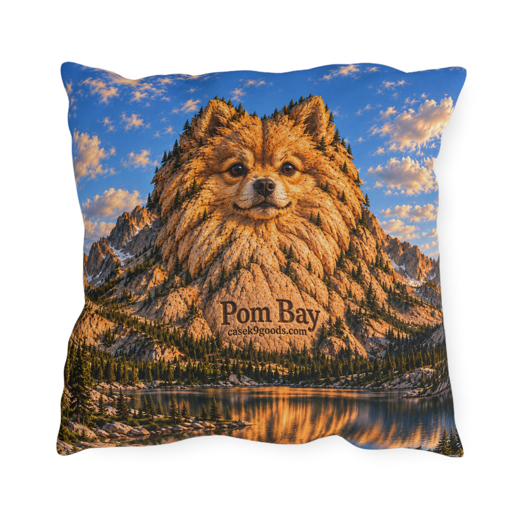 Outdoor Pillow – Pomeranian Dog Mountain Lake Scene