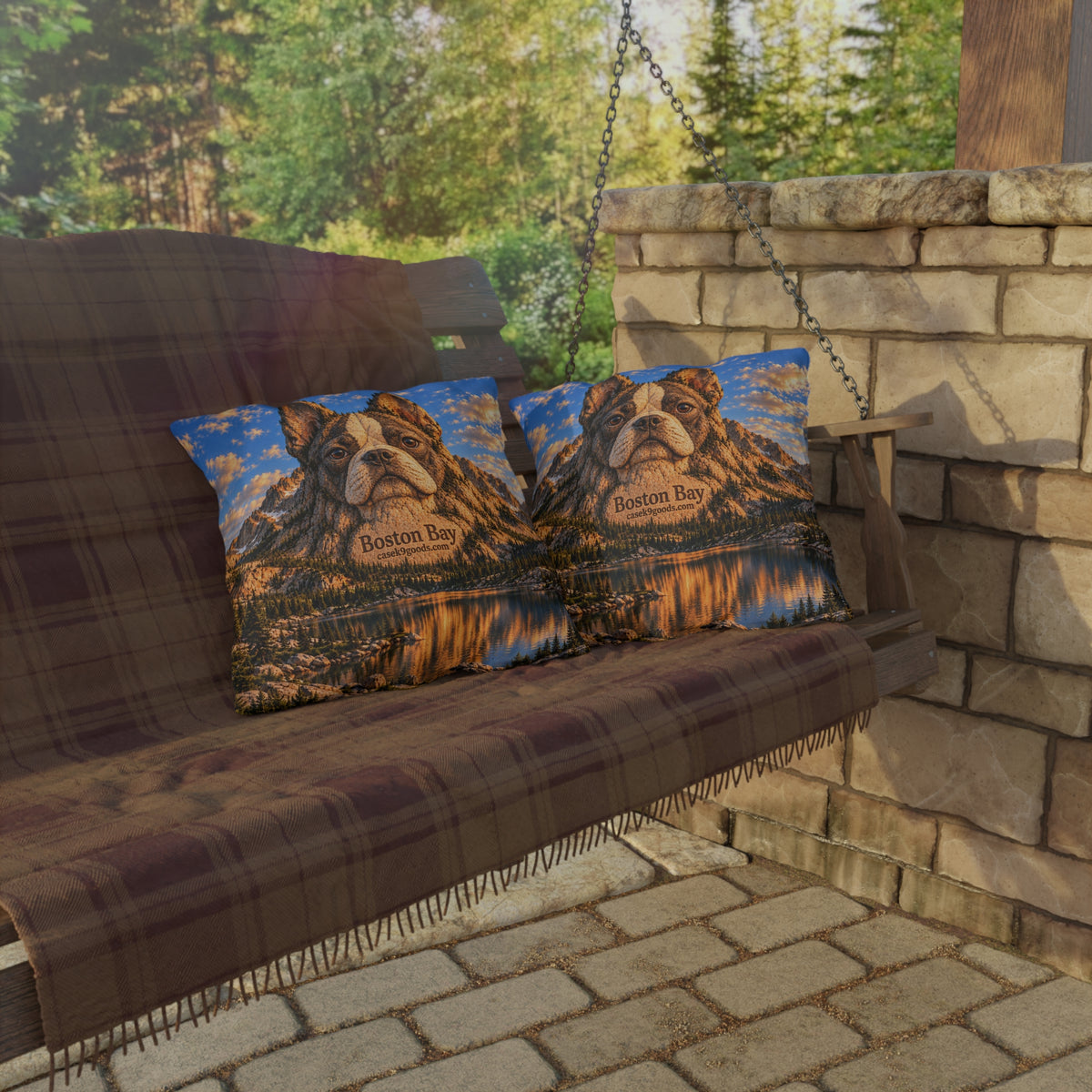 Boston Bay Bulldog Mountain Lake Outdoor Pillow