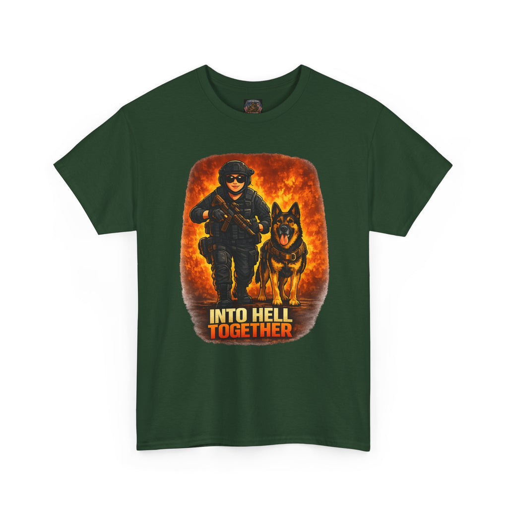 T-Shirt — "Into Hell Together" Firefighter & K9 Rescue Graphic Tee