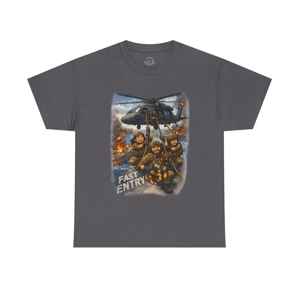 Military Helicopter Insertion Tee — "Fast Entry" Graphic T-Shirt