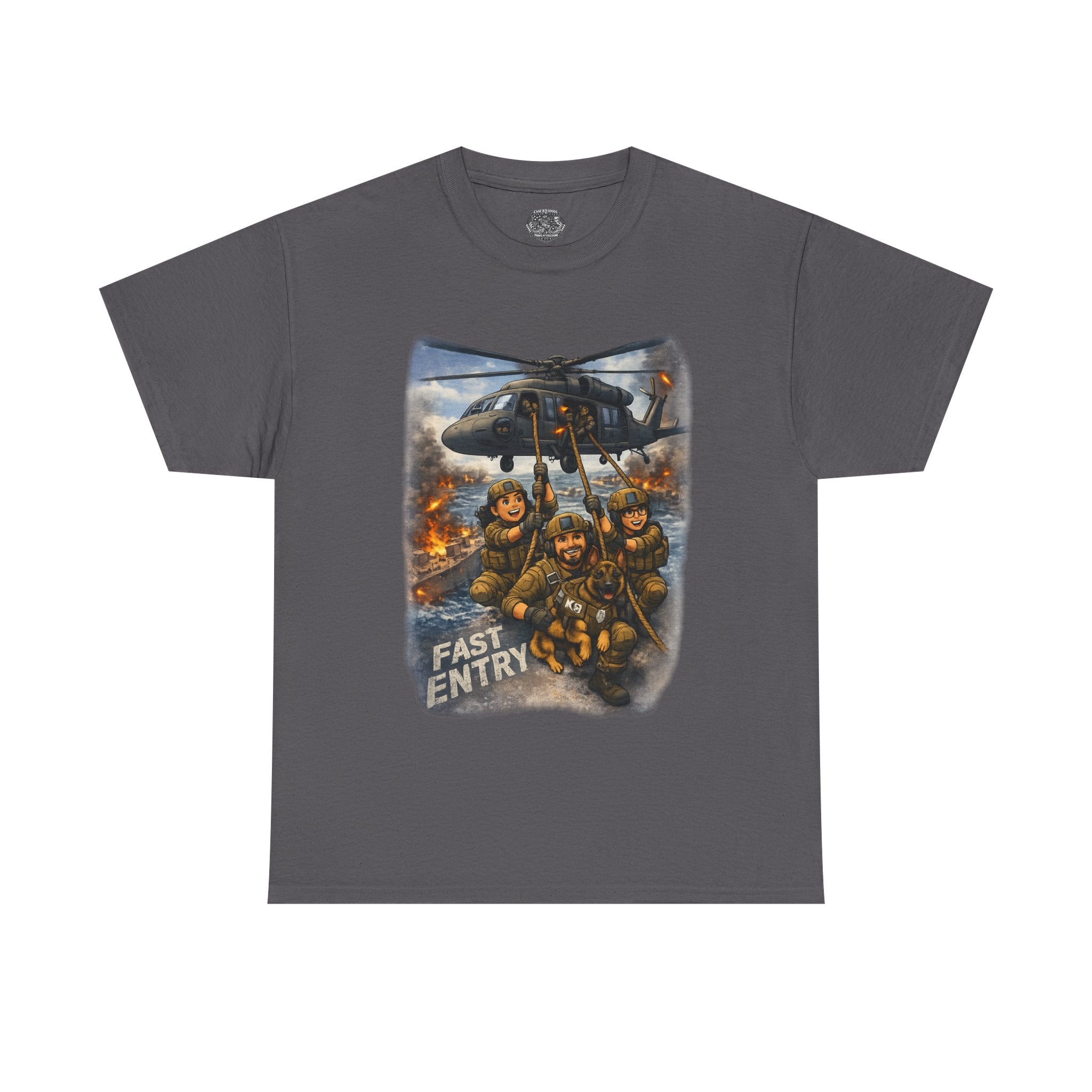 Military Helicopter Insertion Tee — "Fast Entry" Graphic T-Shirt