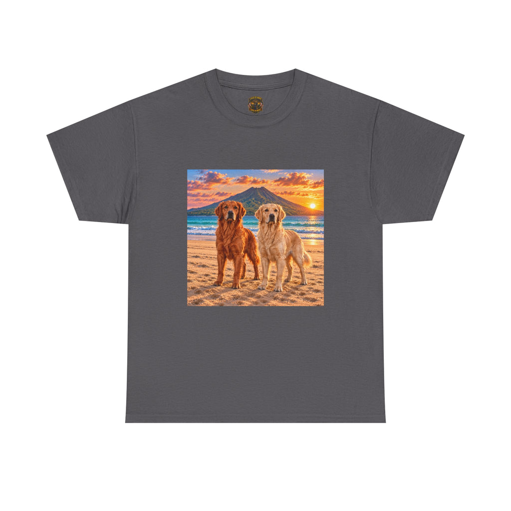 Golden Retrievers on Beach Sunset T-Shirt