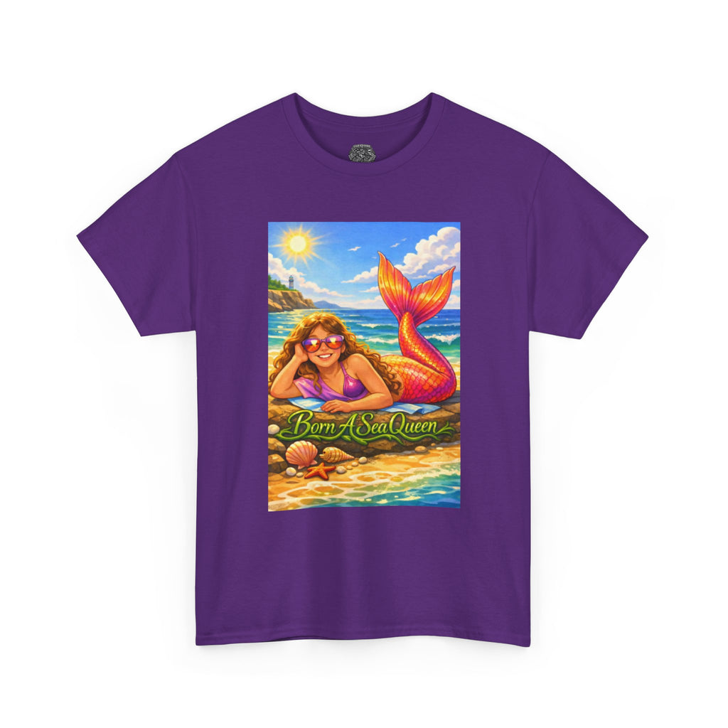 Mermaid Beach T‑Shirt – “Born of Sea/Queen” Colorful Retro Summer Tee