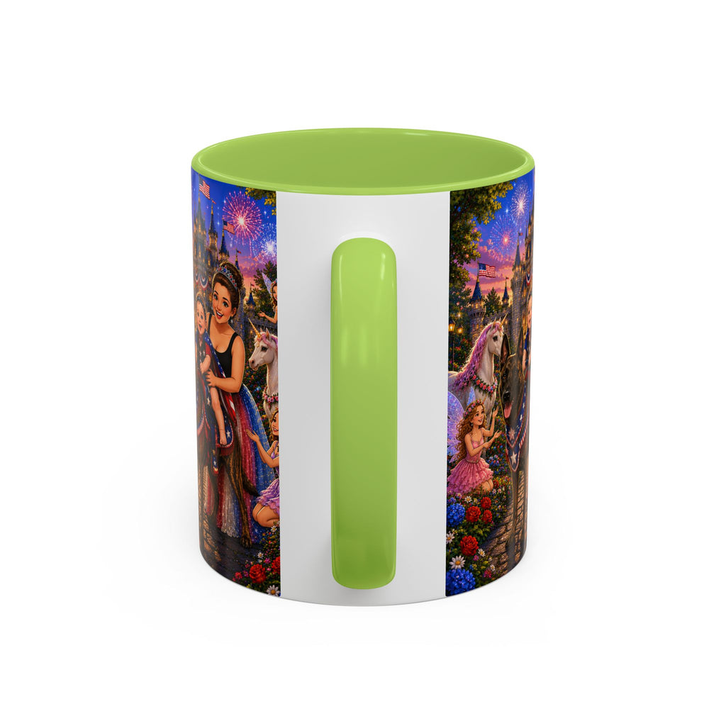 Patriotic Fairy Tale Coffee Mug — Family Castle, Fireworks & Unicorns