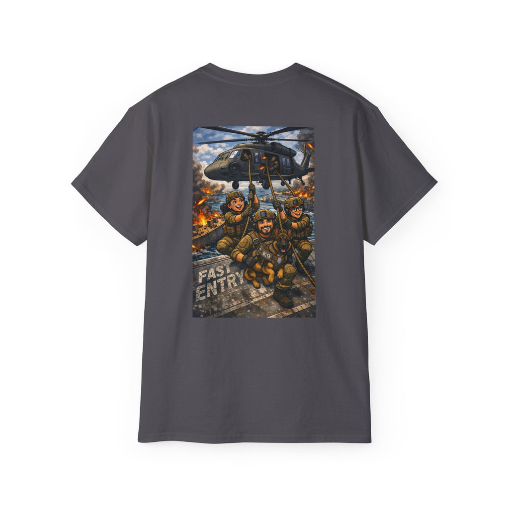 Military Rescue Team Graphic Tee — "Fast Entry" Helicopter Veteran Shirt