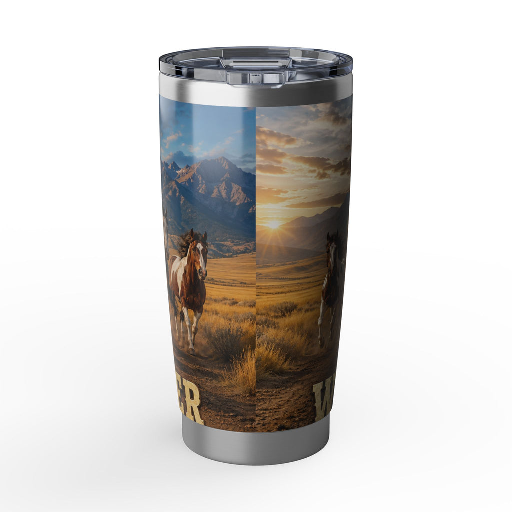 Wild Mustang 20oz Tumbler — Running Horses Mountain Sunset