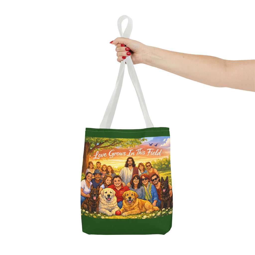 Love Grows In This Field Tote Bag — Jesus & Dogs Inspirational Art Tote