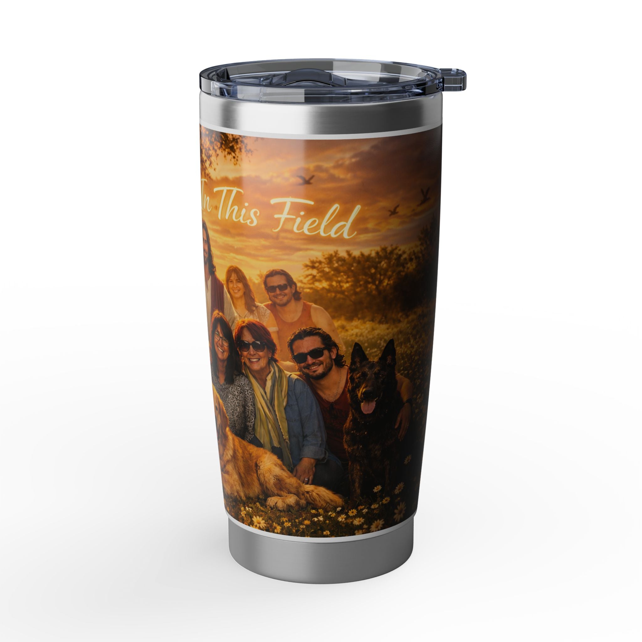 Religious Family Photo 20oz Tumbler — "Love Grows In This" Faith Travel Mug