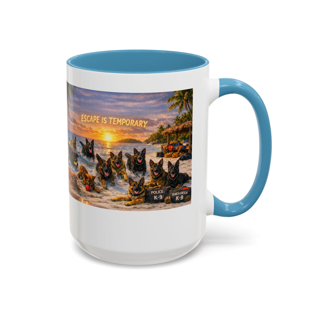Dutch Shepherd Beach Coffee Mug — "Escape Is Temporary" Accent Mug (11/15oz)