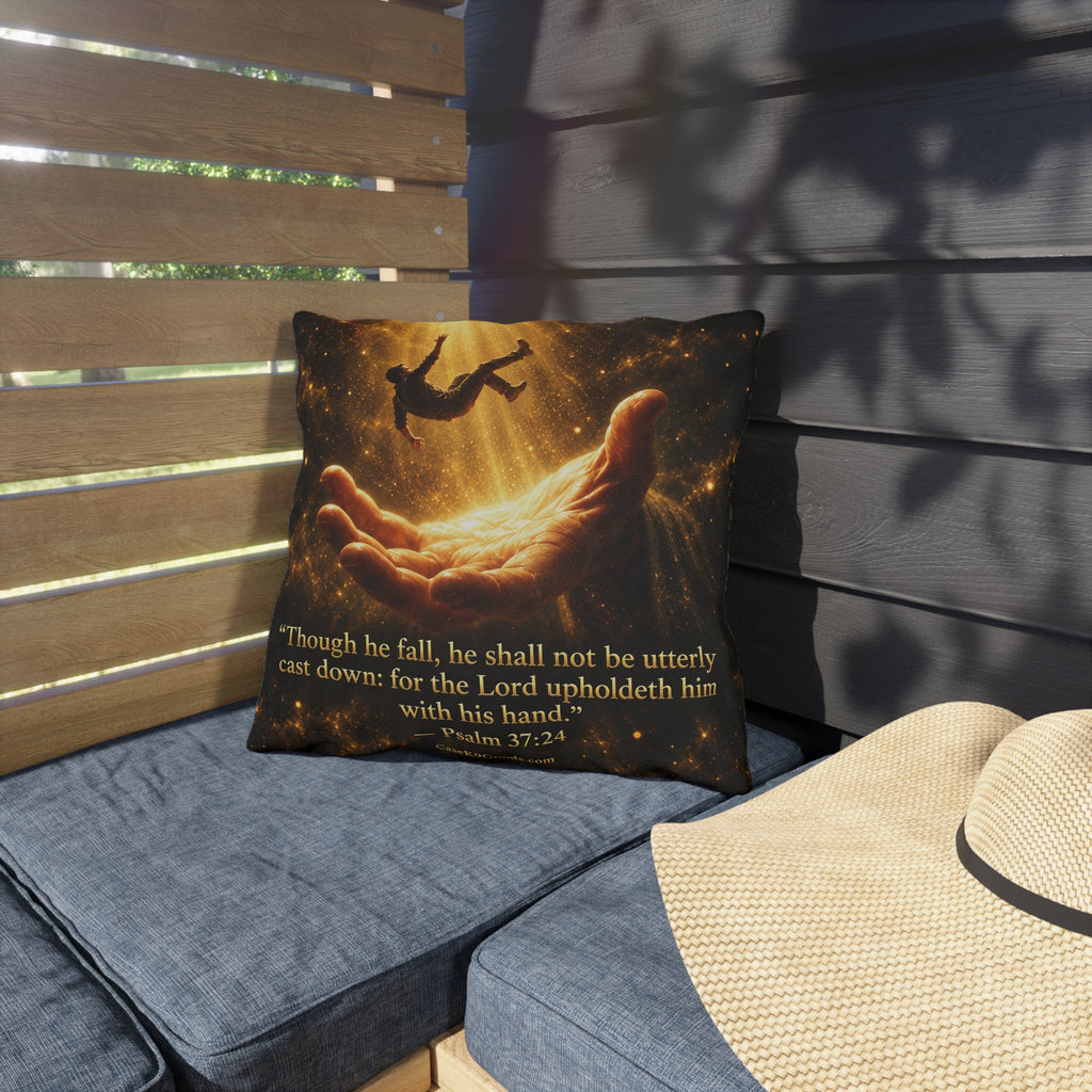 Faith Comfort Outdoor Pillow – Psalm 37:24 Inspirational Garden Cushion
