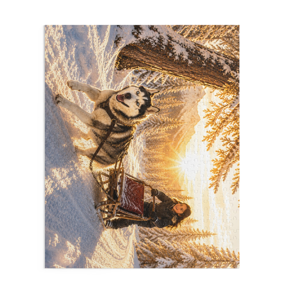 Winter Sled Dog Puzzle – Scenic Husky Sledding Jigsaw (120–500 pcs)