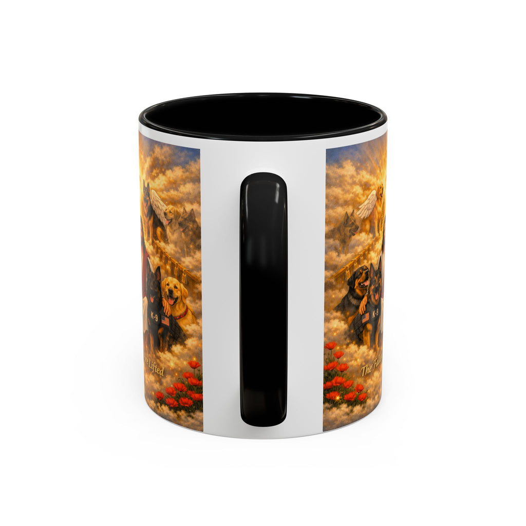 Christian Dog Memorial Coffee Mug — “The Fallen Are Lifted” Accent 11/15oz