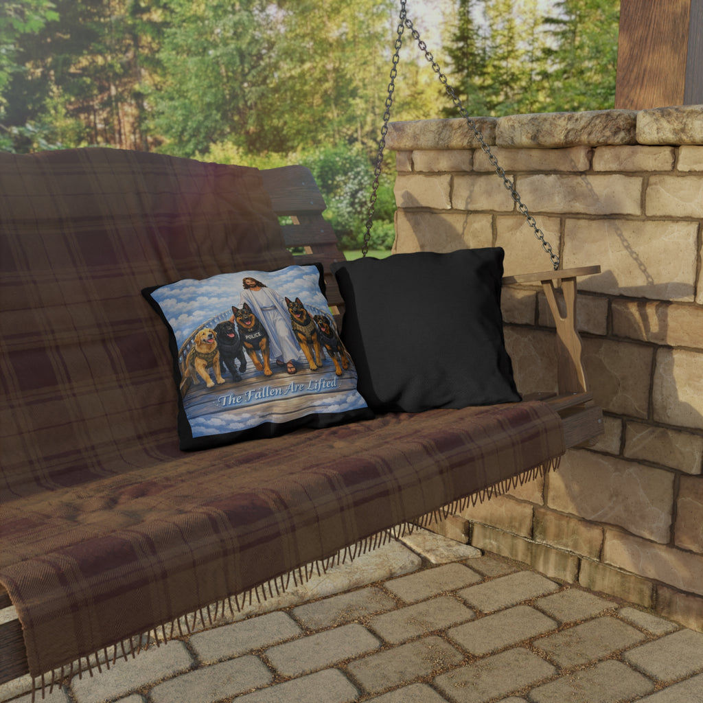 Memorial Outdoor Pillow — “The Fallen Are Lifted” K9 Police Tribute