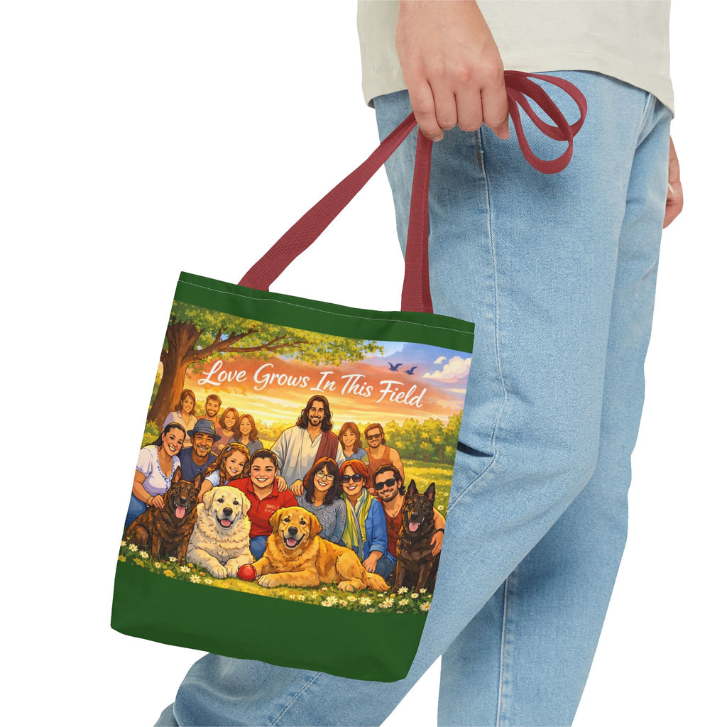 Love Grows In This Field Tote Bag — Jesus & Dogs Inspirational Art Tote