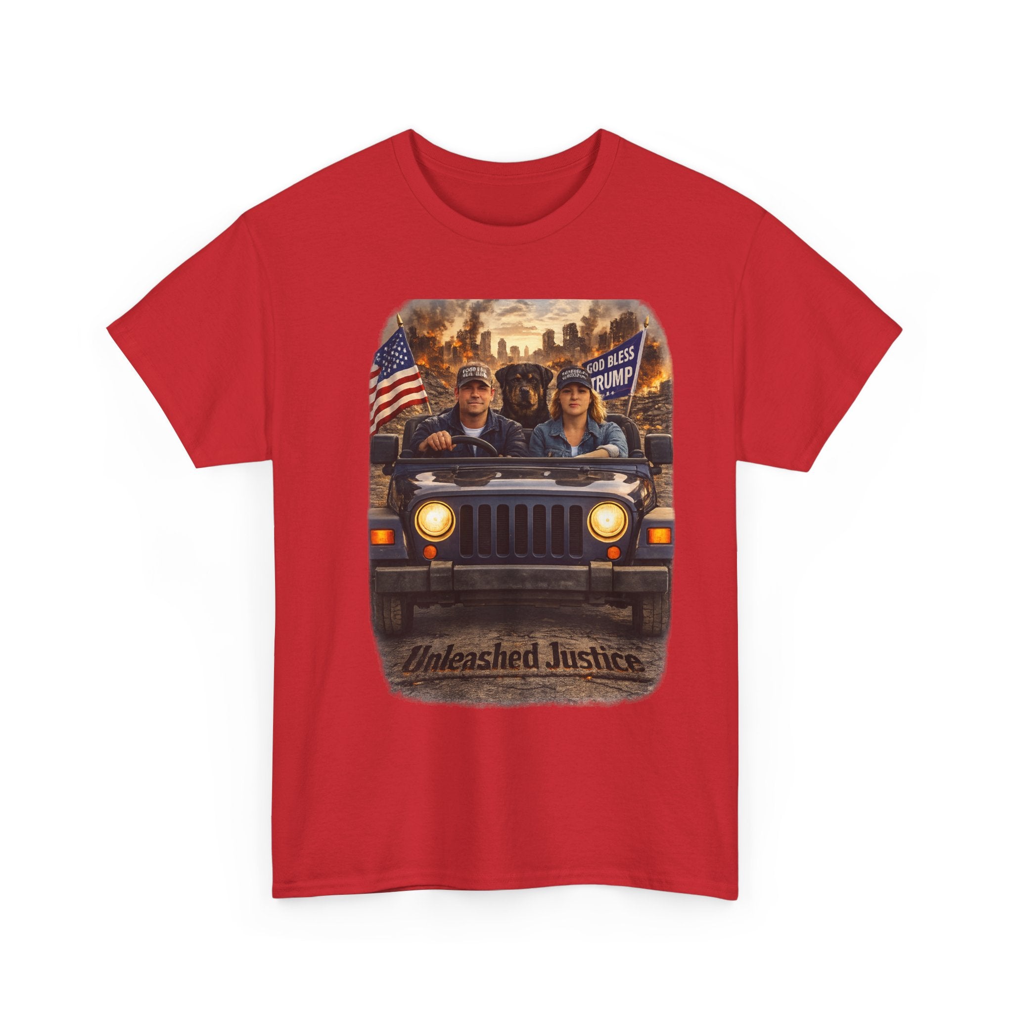Unleashed Justice Jeep Tee – Patriotic American Flag Graphic T-Shirt
