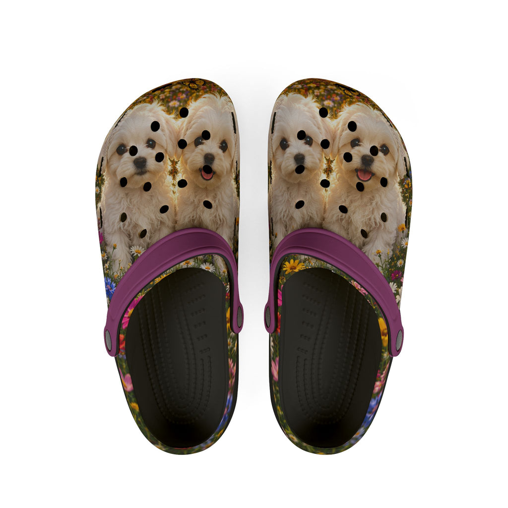 Maltese Puppies  EVA Foam Clogs — Floral All-Over Print Comfort Shoes