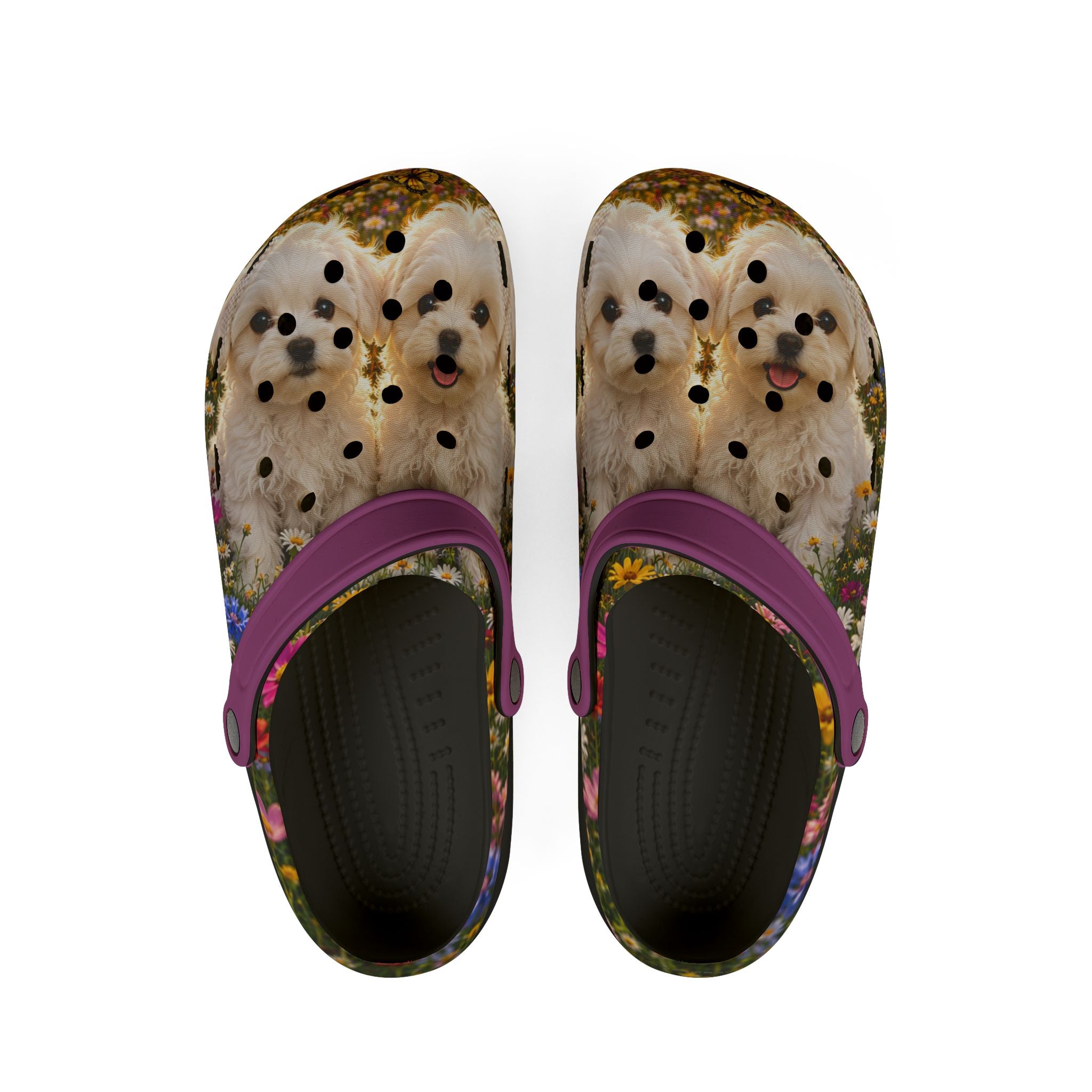 Maltese Puppies  EVA Foam Clogs — Floral All-Over Print Comfort Shoes