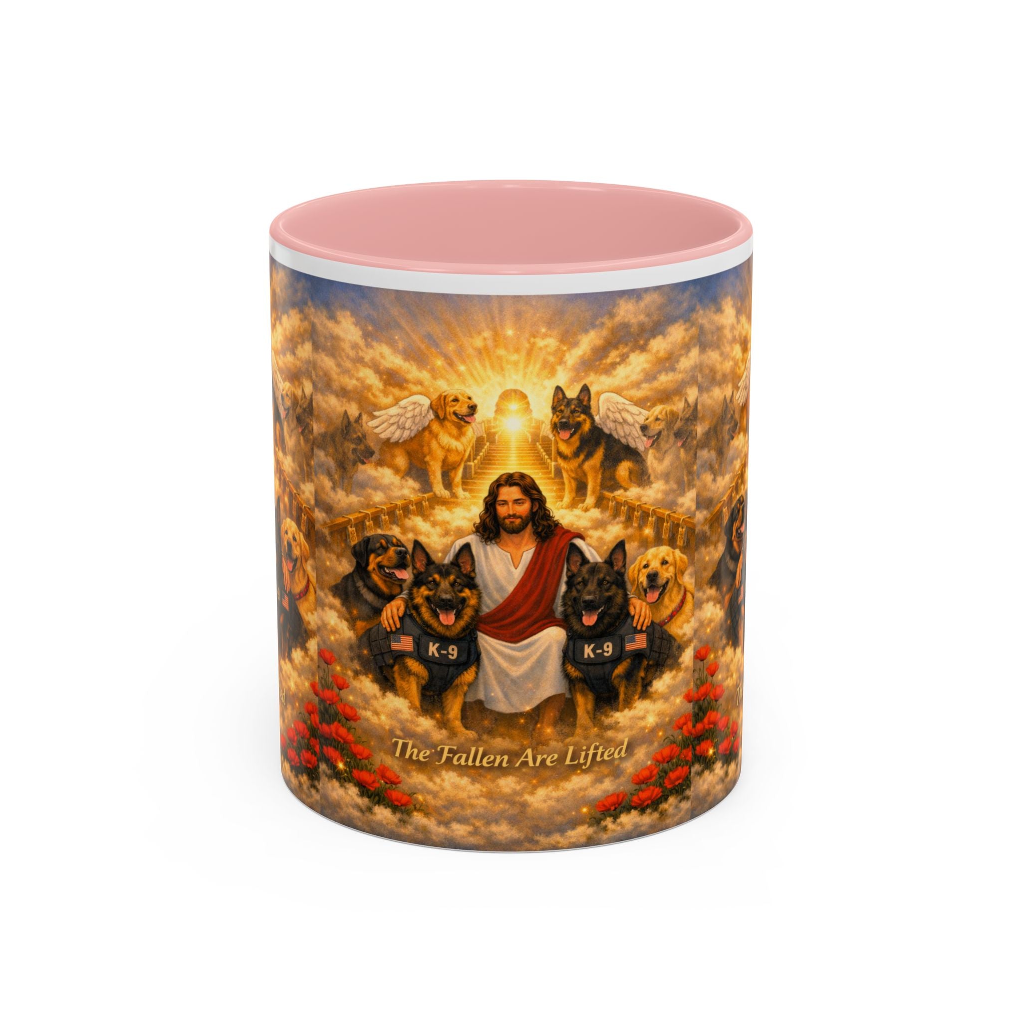 Christian Dog Memorial Coffee Mug — “The Fallen Are Lifted” Accent 11/15oz