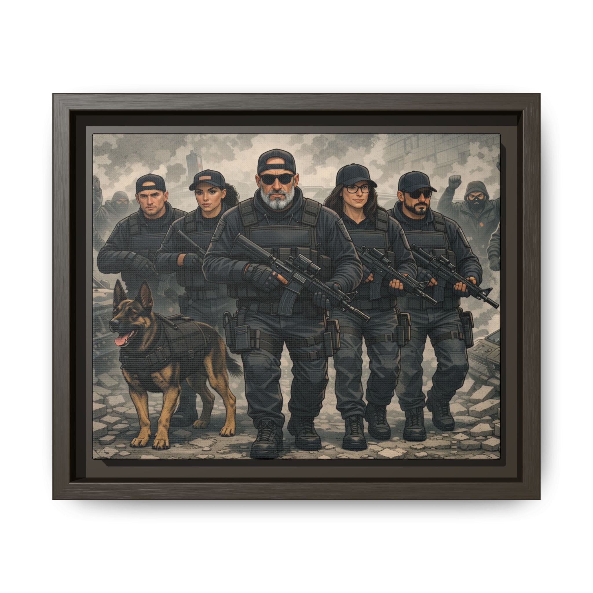 Framed Matte Canvas - Tactical SWAT Team Wall Art (K9 Unit)