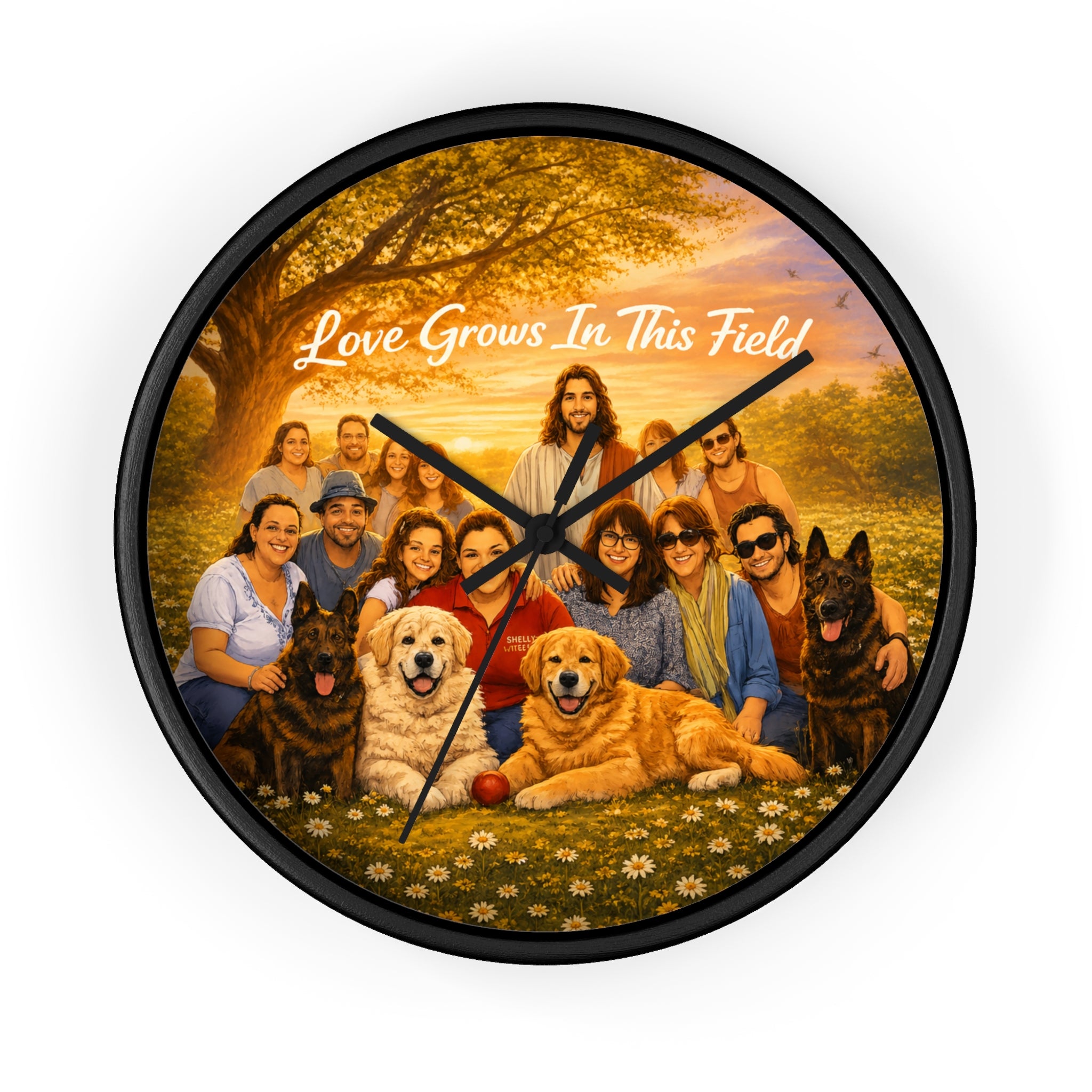 Wall Clock - "Love Grows In This Field" Religious Family & Pets Decorative Clock