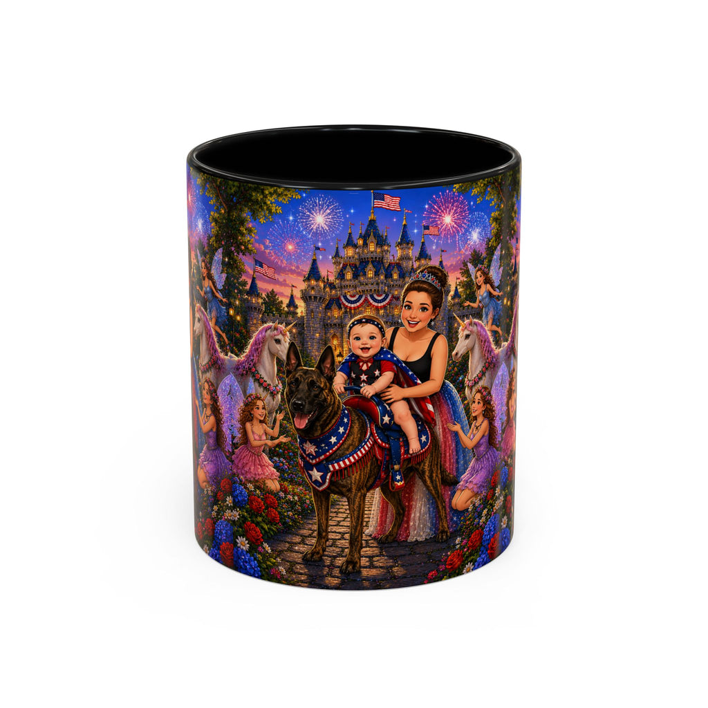 Patriotic Fairy Tale Coffee Mug — Family Castle, Fireworks & Unicorns