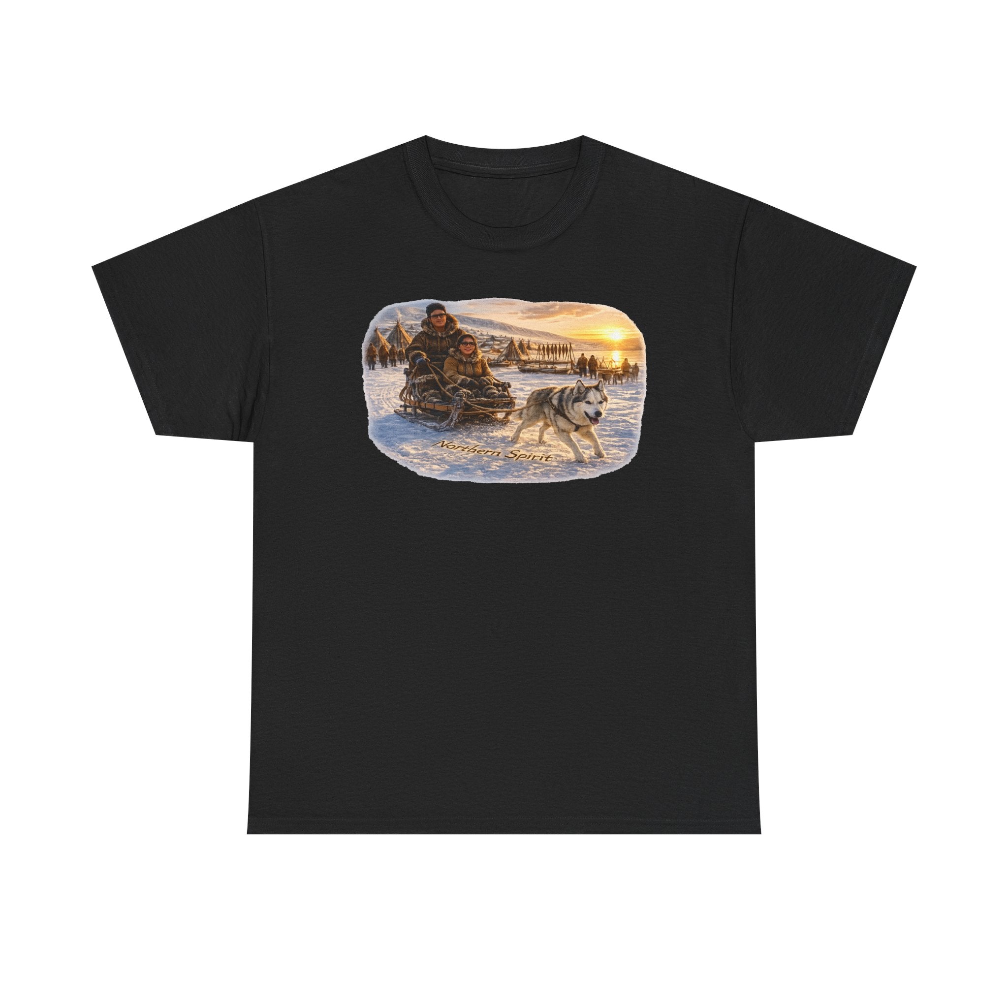 Dog Sledding Sunset T‑Shirt — Winter Adventure Snow Husky Tee