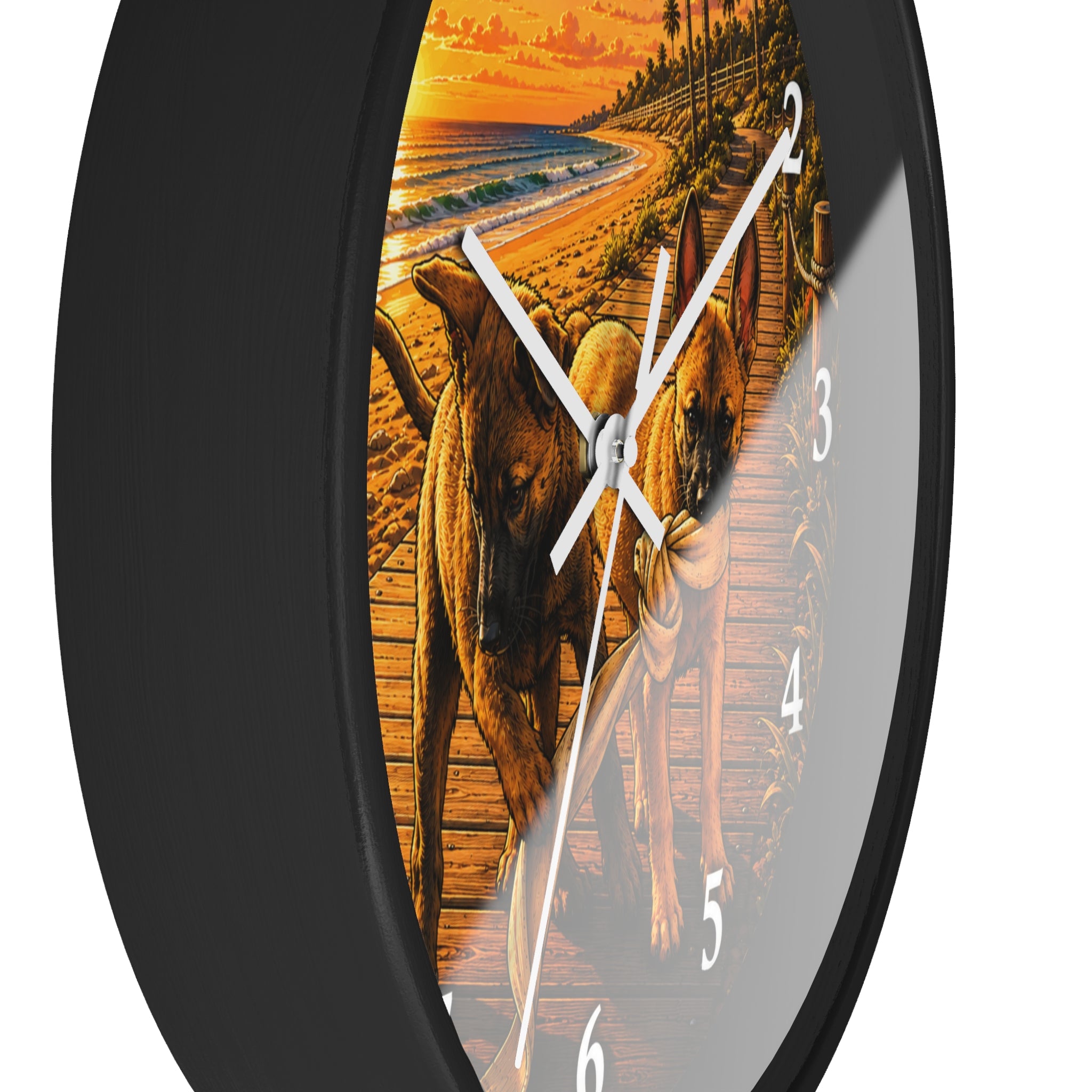Beach Sunset Malinois K-9 Wall Clock — Cute Puppies Coastal Decor