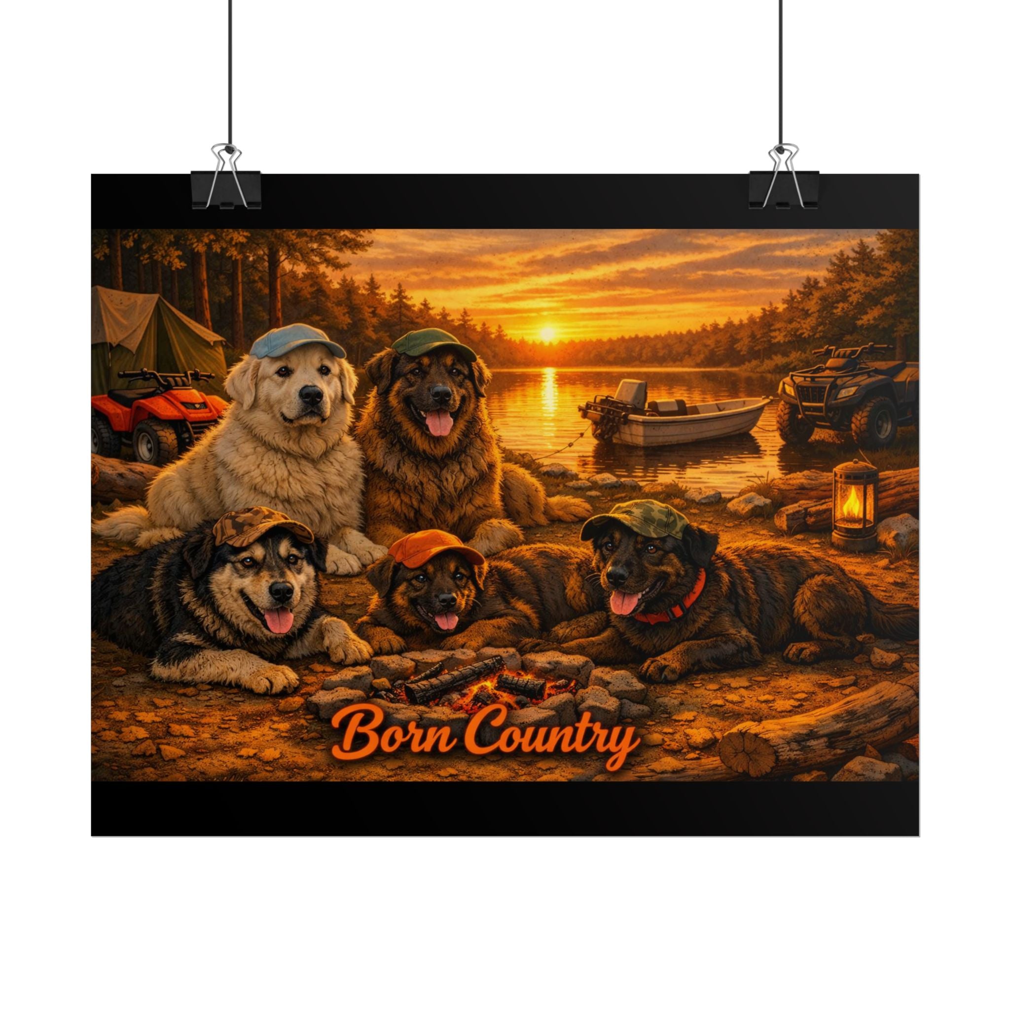 Born Country Camping Dogs Poster — Rolled Wall Art for Outdoorsy Dog Lovers