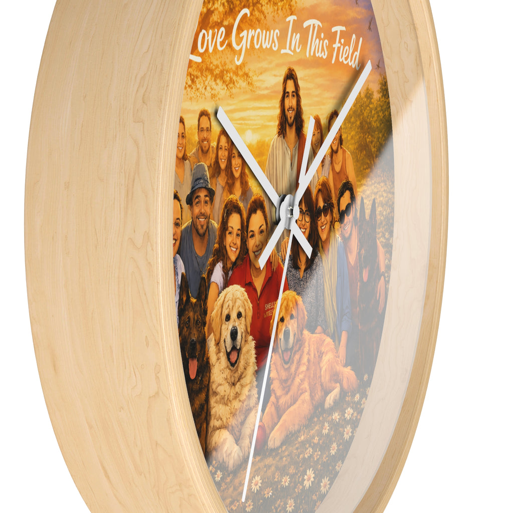 Wall Clock - "Love Grows In This Field" Religious Family & Pets Decorative Clock