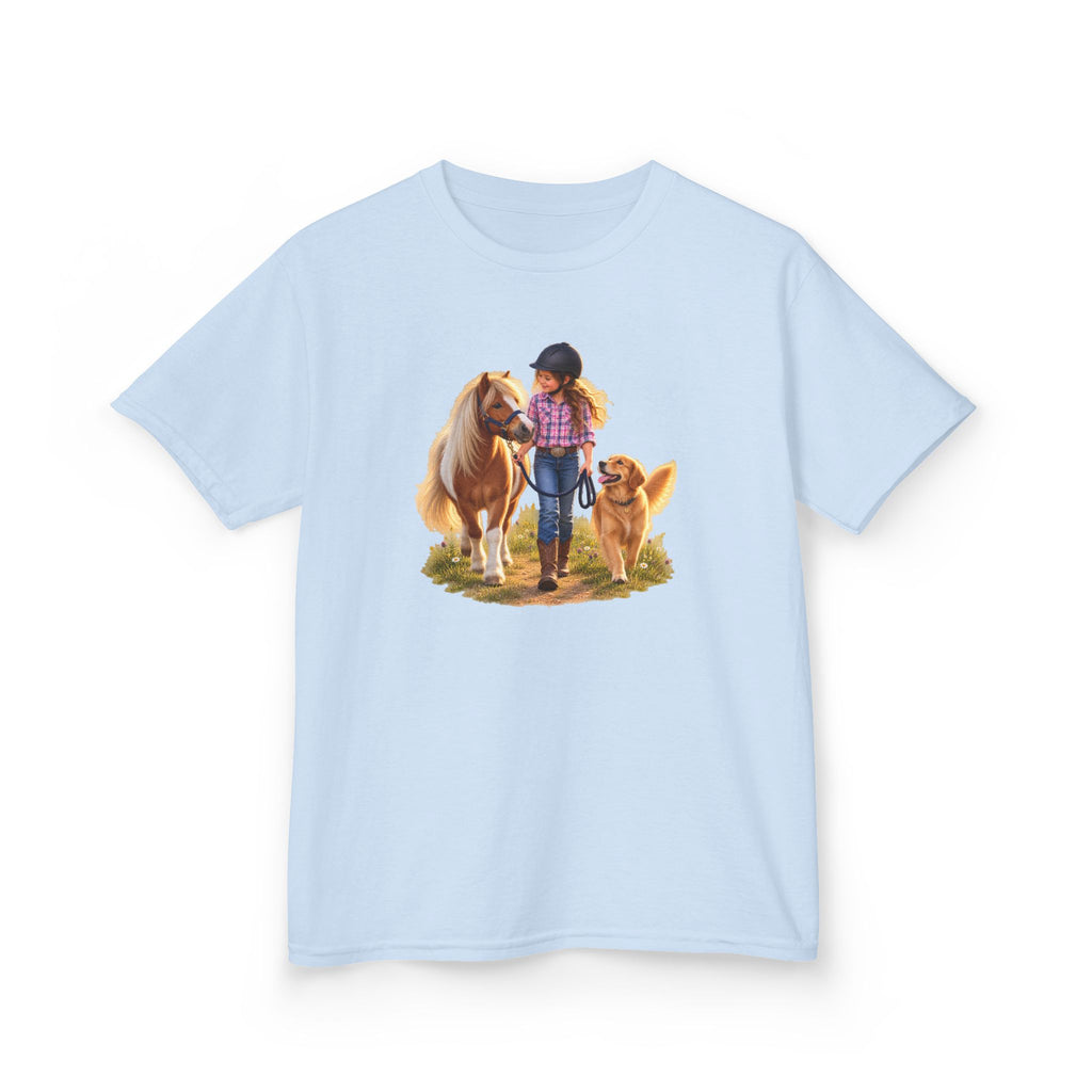 Kids Tee — Little Rider with Pony & Dog Illustration