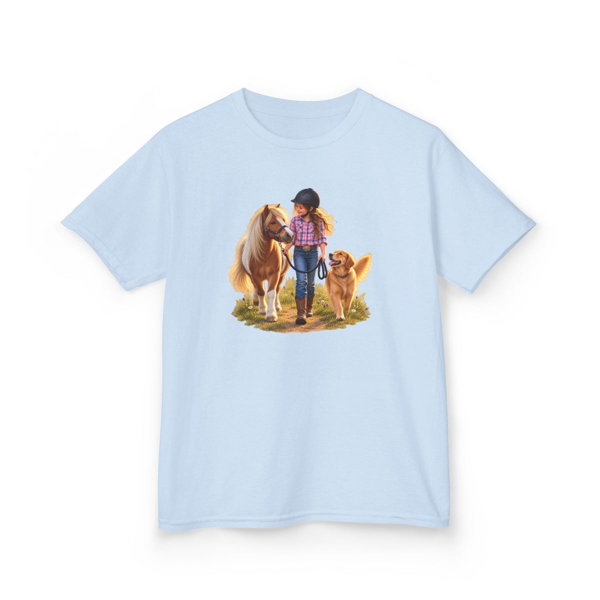 Kids Tee — Little Rider with Pony & Dog Illustration