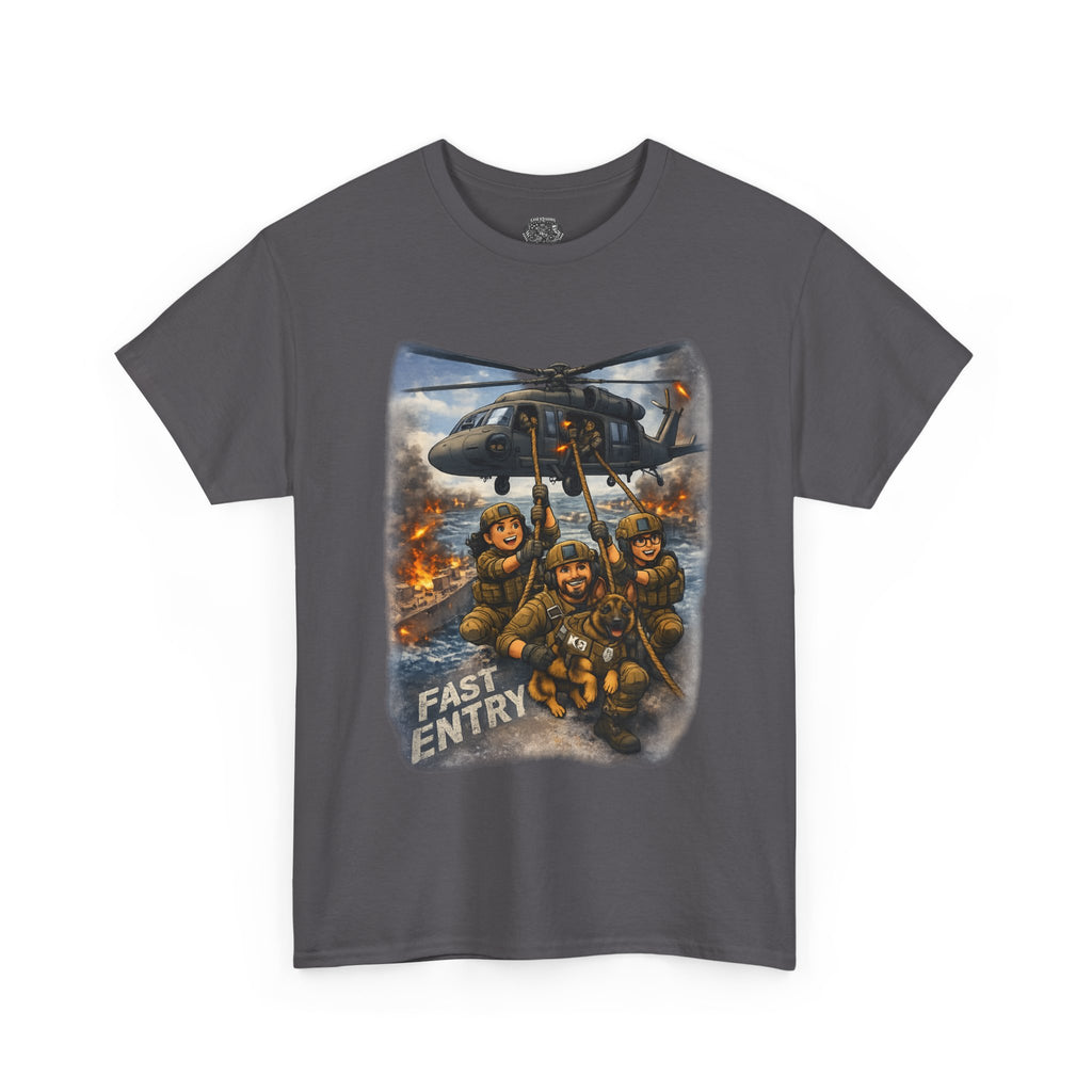 Military Helicopter Insertion Tee — "Fast Entry" Graphic T-Shirt