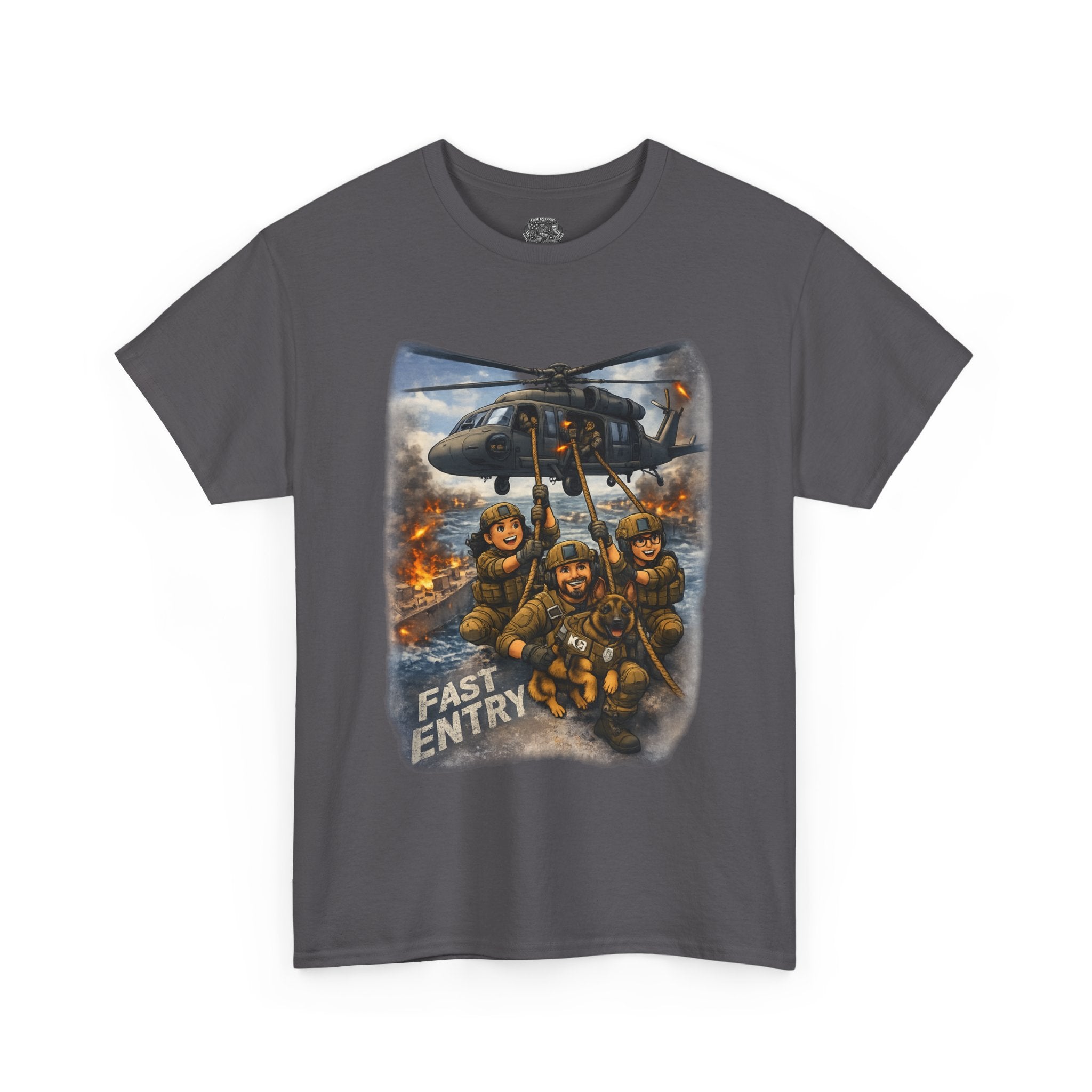 Military Helicopter Insertion Tee — "Fast Entry" Graphic T-Shirt