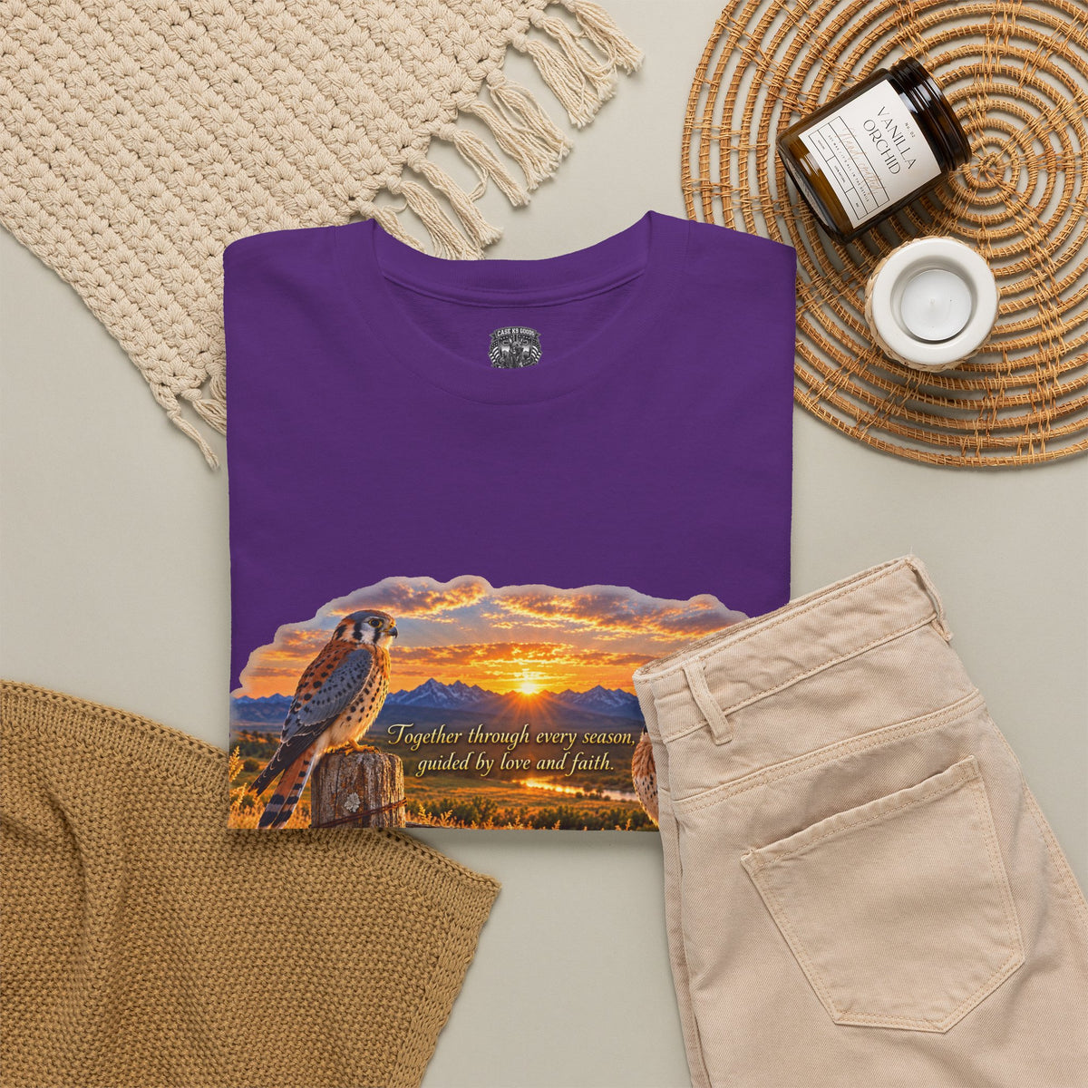 Desert Sunset Kestrels T-Shirt — Prairie Sunrise Hawk Pair Tee