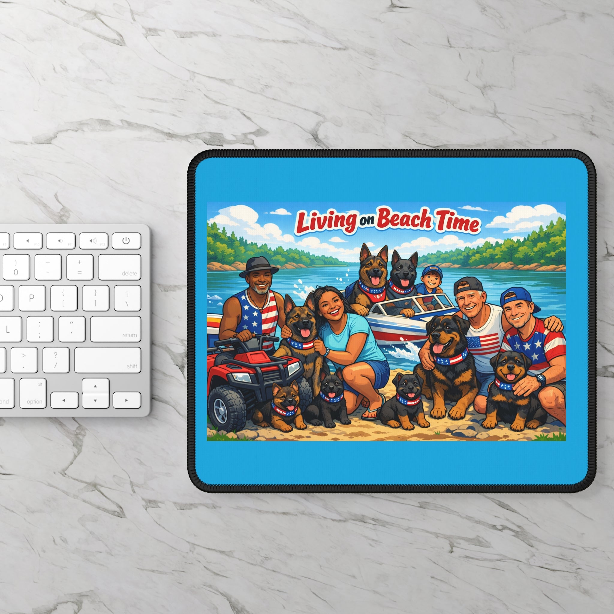 Beach Family & Dogs Mouse Pad — "Living on Beach Time" Gaming Pad