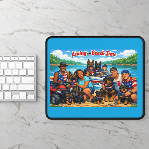 Beach Family & Dogs Mouse Pad — "Living on Beach Time" Gaming Pad