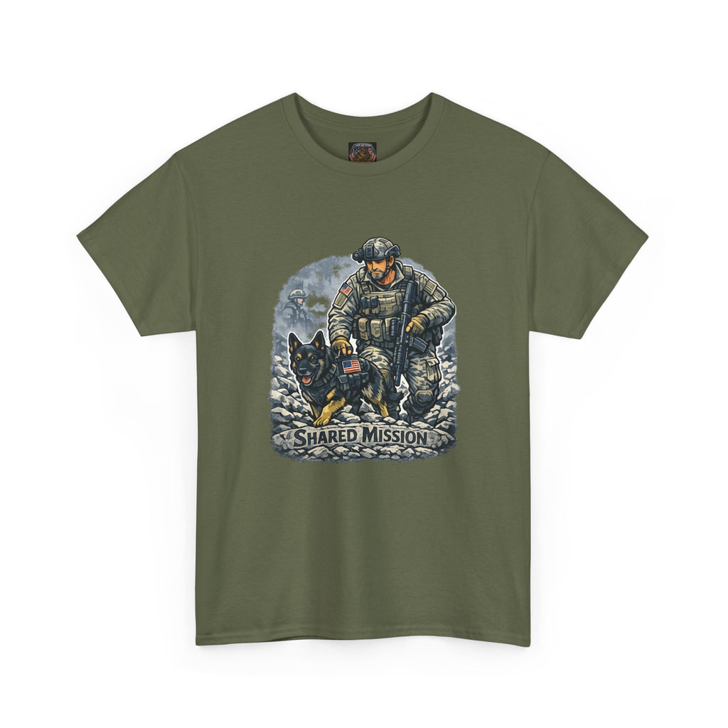 Military K9 T‑Shirt – 'Shared Mission' Soldier & German Shepherd Tribute Tee