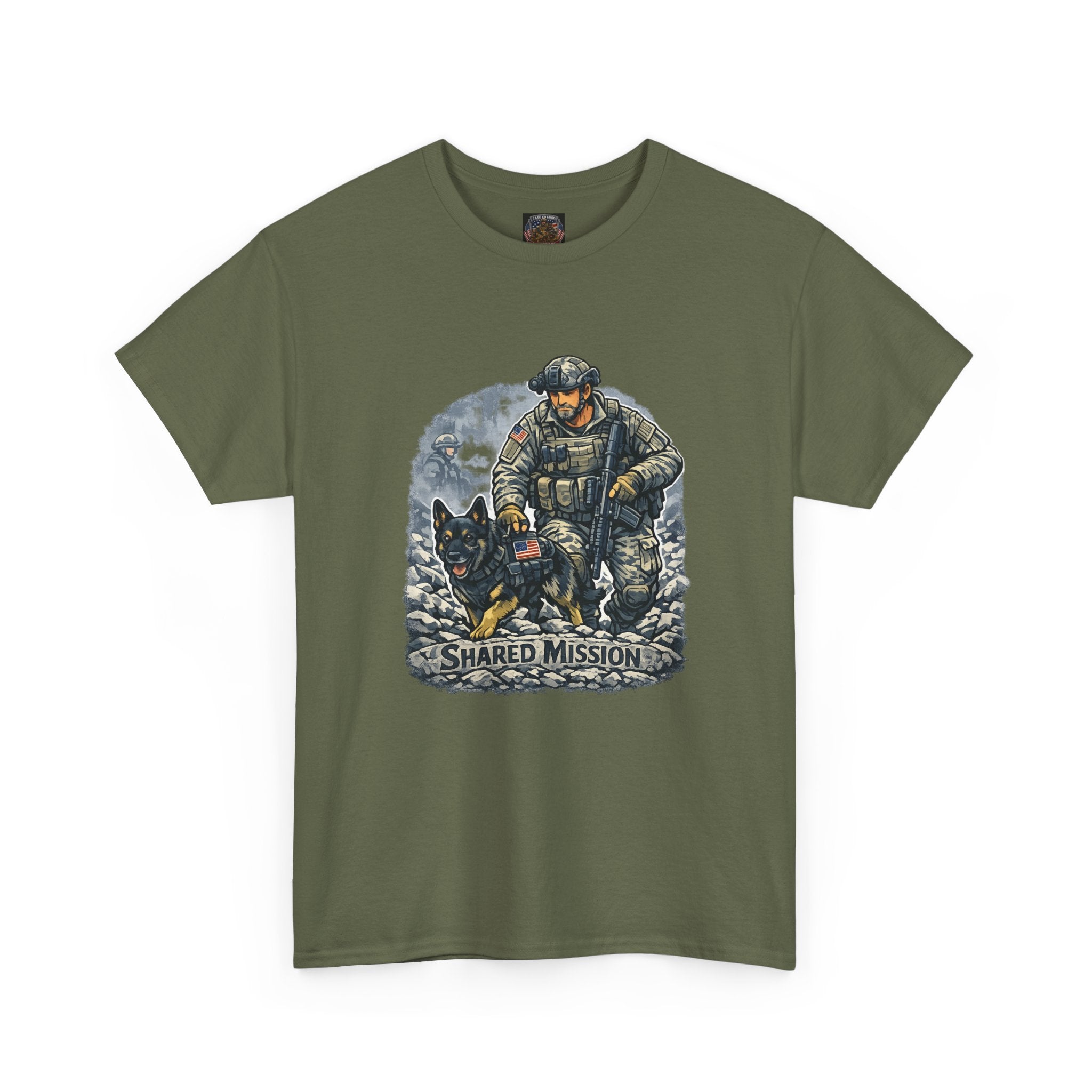 Military K9 T‑Shirt – 'Shared Mission' Soldier & German Shepherd Tribute Tee