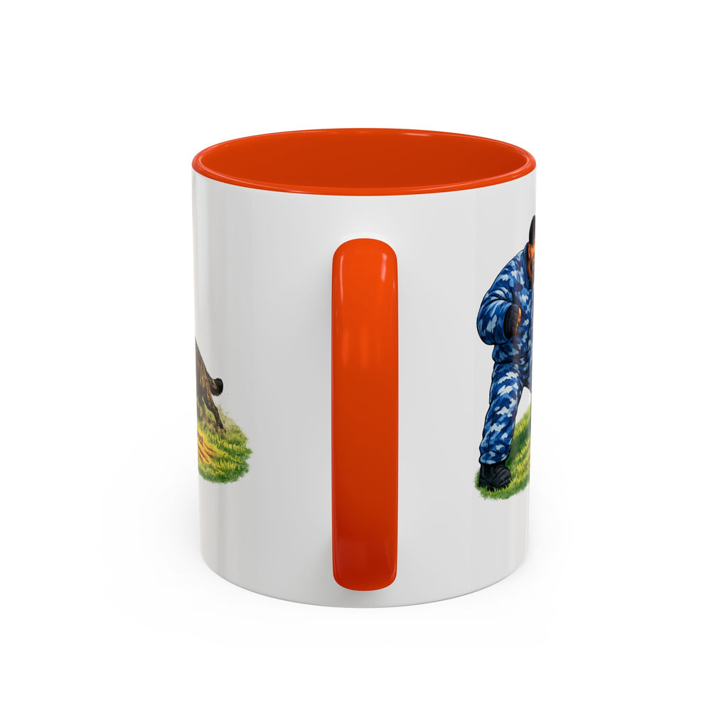 K9 Protection Trainer Mug — “The Brindle Ghost Hits First” Color Accent Coffee Cup (11oz/15oz)