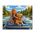 Rafting K-9 Adventure Canvas Print — Woman & Dog River Wall Art