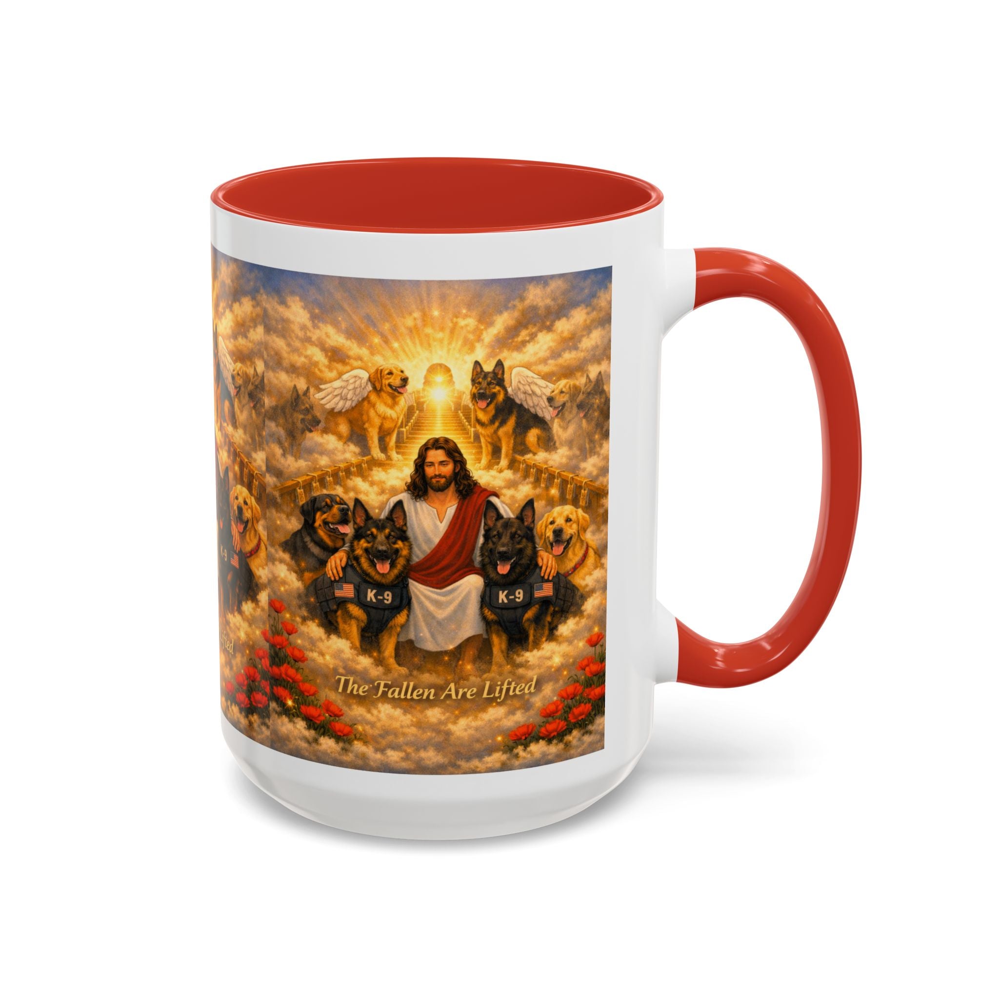 Christian Dog Memorial Coffee Mug — “The Fallen Are Lifted” Accent 11/15oz
