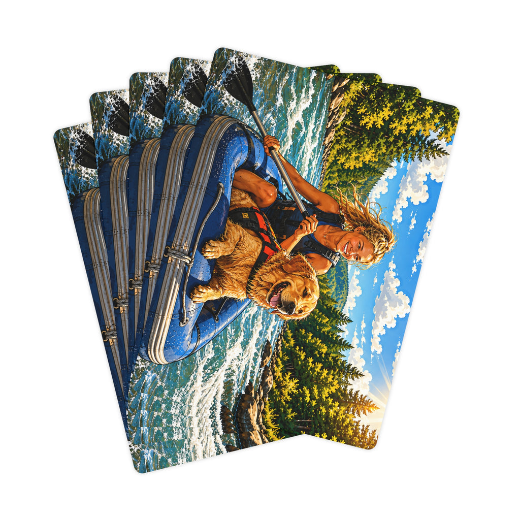 White Water Rafting with Dog Poker Cards