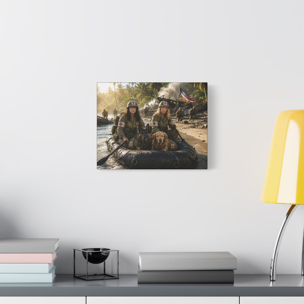 Military Women K-9 Medic Rescue Canvas Print — WWII Beach Landing Wall Art